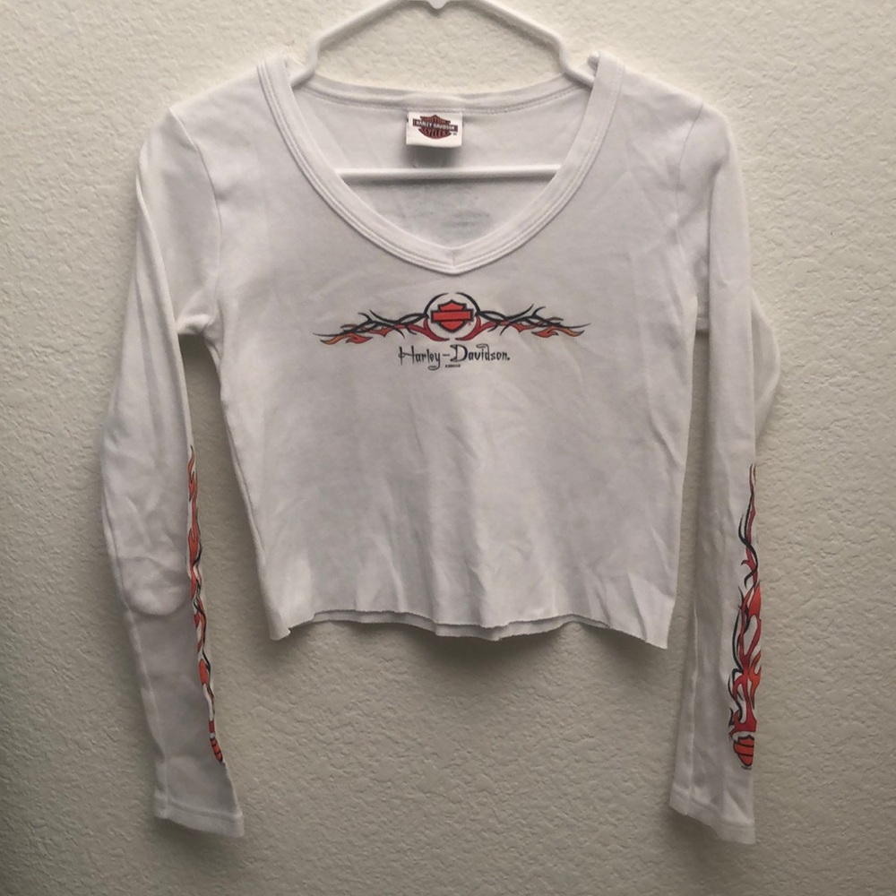 Harley Davidson longsleeve crop V-neck tee medium